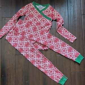 Hanna Andersson Red and Green Floral Kids Pajama Set Sz 6/7 Organic Cotton